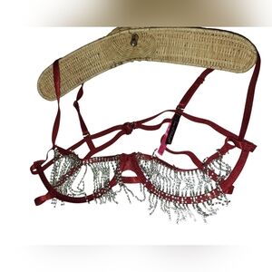 Seven Til Midnight Crystal Fringed RED Lingerie BRA S/M Valentine's Day Velvet